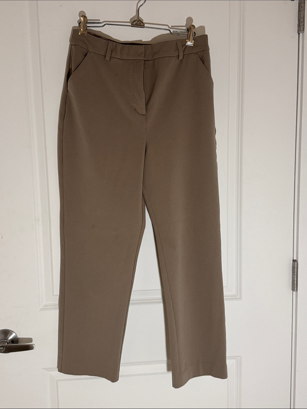 Express Cropped Straight Leg Pants in Taupe